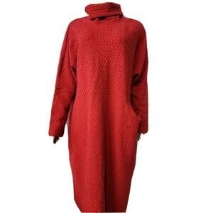 BUYKUD Women Knit high Collar Loose Red Tunic Sweater Dress  size M #R2